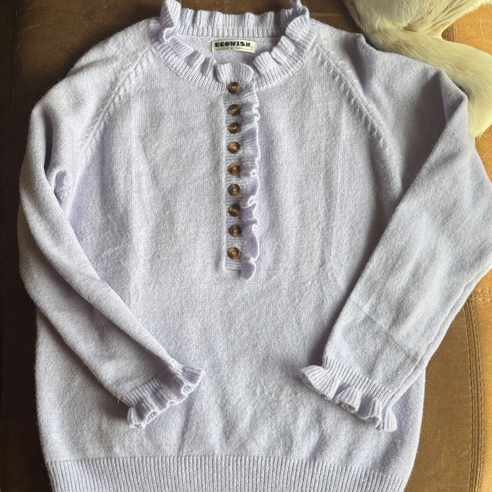 Ecowish Light Lavender Ruffle Henley Sweater